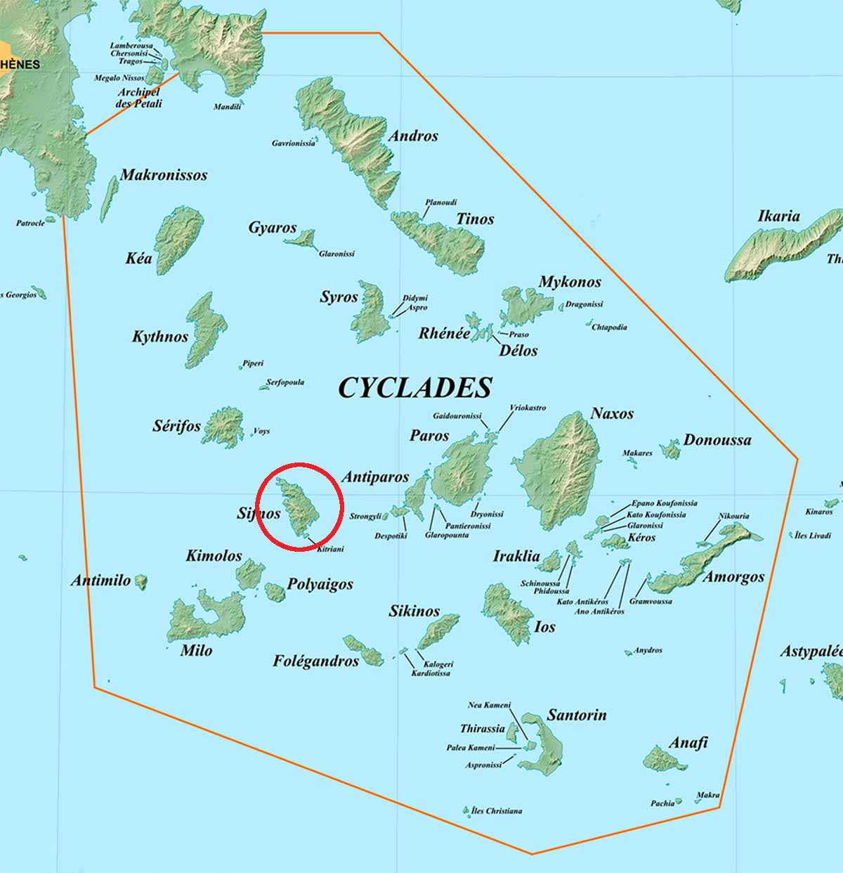Mappa delle Cicladi e posizione di Sifnos